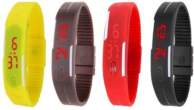 NS18 Silicone Led Magnet Band Combo of 4 Yellow, Brown, Red And Black Digital Watch  - For Boys & Girls   Watches  (NS18)