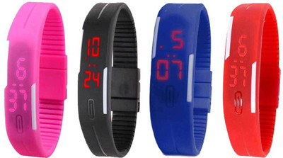 

Kissu Led Magnet Band Combo of 4 Pink, Black, Blue And Red Watch - For Men & Women