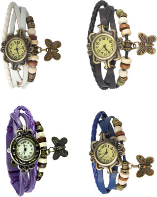 

Kissu Vintage Rakhi Combo of 4 White, Purple, Black And Blue Watch - For Women