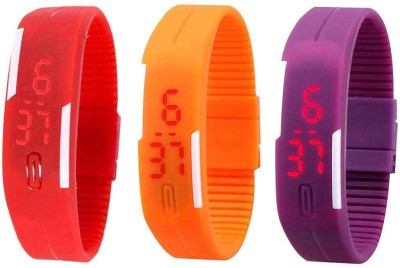NS18 Silicone Led Magnet Band Combo of 3 Red, Orange And Purple Digital Watch  - For Boys & Girls   Watches  (NS18)