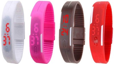 NS18 Silicone Led Magnet Band Watch Combo of 4 White, Pink, Brown And Red Digital Watch  - For Couple   Watches  (NS18)