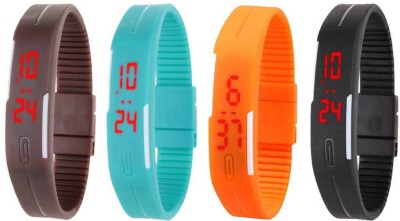 NS18 Silicone Led Magnet Band Combo of 4 Brown, Sky Blue, Orange And Black Digital Watch  - For Boys & Girls   Watches  (NS18)