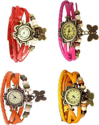 

NS18 Vintage Butterfly Rakhi Combo of 4 Red, Orange, Pink And Yellow Watch - For Women