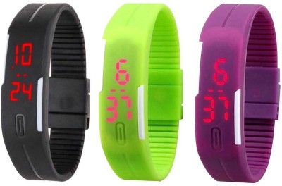NS18 Silicone Led Magnet Band Combo of 3 Black, Green And Purple Digital Watch  - For Boys & Girls   Watches  (NS18)