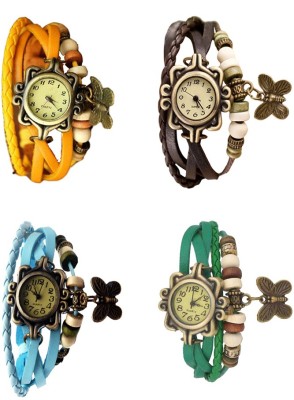 NS18 Vintage Butterfly Rakhi Combo of 4 Yellow, Sky Blue, Brown And Green Analog Watch  - For Women   Watches  (NS18)