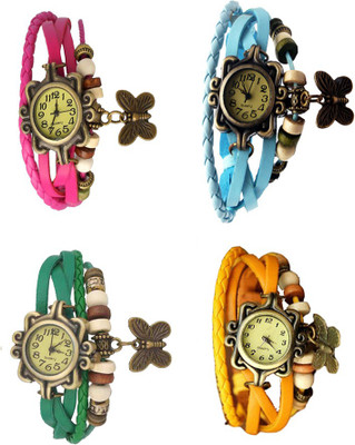 

Kissu Vintage Rakhi Combo of 4 Pink, Green, Sky Blue And Yellow Watch - For Women