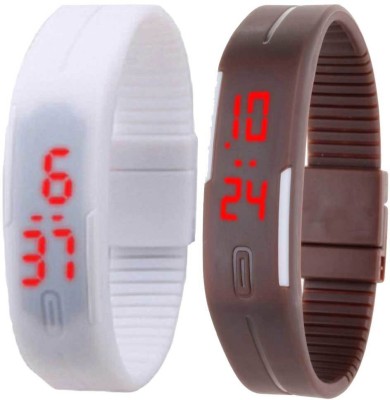 NS18 Silicone Led Magnet Band Set of 2 White And Brown Digital Watch  - For Boys & Girls   Watches  (NS18)