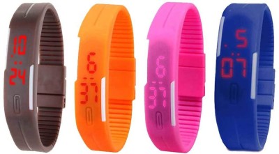 NS18 Silicone Led Magnet Band Combo of 4 Brown, Orange, Pink And Blue Digital Watch  - For Boys & Girls   Watches  (NS18)