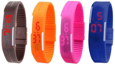 NS18 Silicone Led Magnet Band Combo of 4 Brown, Orange, Pink And Blue Digital Watch  - For Boys & Girls   Watches  (NS18)