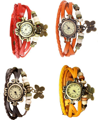 

Kissu Vintage Rakhi Combo of 4 Red, Brown, Orange And Yellow Watch - For Women