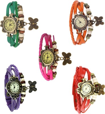 NS18 Vintage Butterfly Rakhi Combo of 5 Green, Orange, Pink, Purple And Red Analog Watch  - For Women   Watches  (NS18)