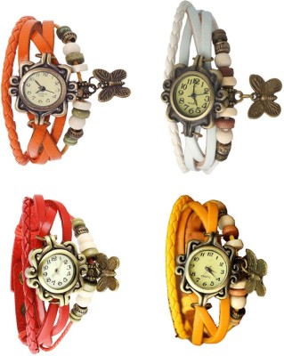 NS18 Vintage Butterfly Rakhi Combo of 4 Orange, Red, White And Yellow Analog Watch  - For Women   Watches  (NS18)
