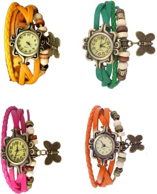 NS18 Vintage Butterfly Rakhi Combo of 4 Yellow, Pink, Green And Orange Analog Watch  - For Women   Watches  (NS18)