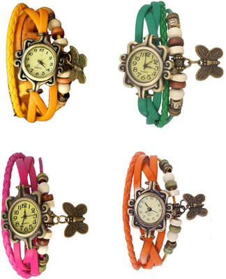 

Kissu Vintage Rakhi Combo of 4 Yellow, Pink, Green And Orange Watch - For Women