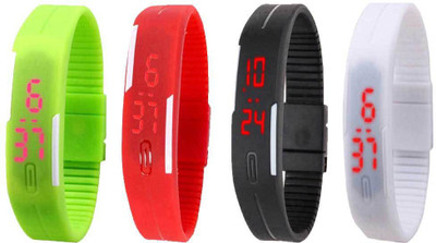

NS18 Silicone Led Magnet Band Combo of 4 Green, Red, Black And White Watch - For Boys & Girls