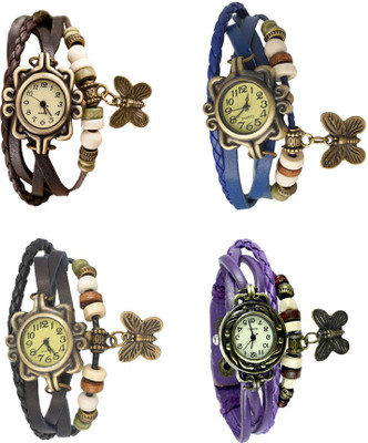 

NS18 Vintage Butterfly Rakhi Combo of 4 Brown, Black, Blue And Purple Watch - For Women