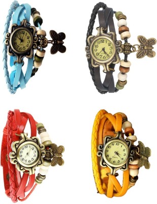 NS18 Vintage Butterfly Rakhi Combo of 4 Sky Blue, Red, Black And Yellow Analog Watch  - For Women   Watches  (NS18)
