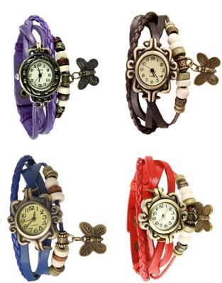 NS18 Vintage Butterfly Rakhi Combo of 4 Purple, Blue, Brown And Red Analog Watch  - For Women   Watches  (NS18)