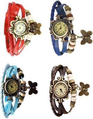 NS18 Vintage Butterfly Rakhi Combo of 4 Red, Sky Blue, Blue And Brown Analog Watch  - For Women   Watches  (NS18)