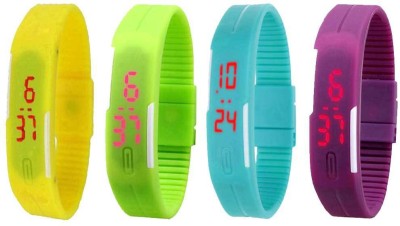 NS18 Silicone Led Magnet Band Watch Combo of 4 Yellow, Green, Sky Blue And Purple Digital Watch  - For Couple   Watches  (NS18)