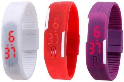 NS18 Silicone Led Magnet Band Combo of 3 White, Red And Purple Digital Watch  - For Boys & Girls   Watches  (NS18)