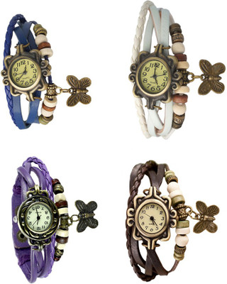 View NS18 Vintage Butterfly Rakhi Combo of 4 Blue, Purple, White And Brown Analog Watch  - For Women Wrist Watches Price Online(NS18)