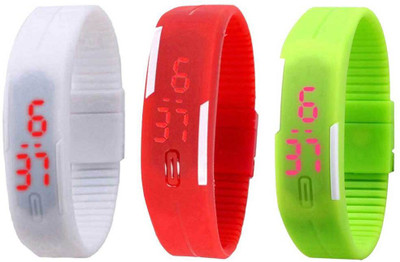 

NS18 Silicone Led Magnet Band Combo of 3 White, Red And Green Watch - For Boys & Girls
