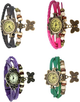 NS18 Vintage Butterfly Rakhi Combo of 4 Black, Purple, Pink And Green Analog Watch  - For Women   Watches  (NS18)