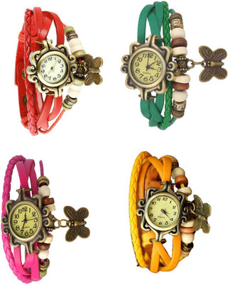 

Kissu Vintage Rakhi Combo of 4 Red, Pink, Green And Yellow Watch - For Women