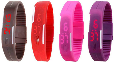 

Kissu Led Magnet Band Combo of 4 Brown, Red, Pink And Purple Watch - For Men & Women