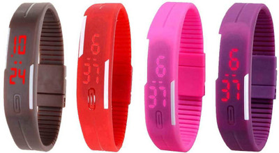 NS18 Silicone Led Magnet Band Watch Combo of 4 Brown, Red, Pink And Purple Digital Watch  - For Couple   Watches  (NS18)