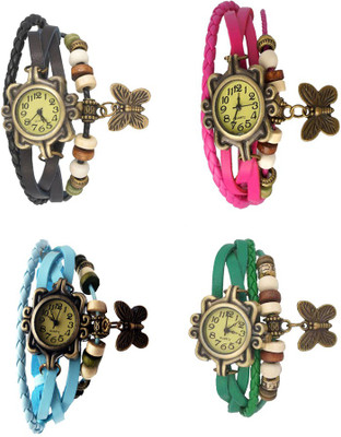 

Kissu Vintage Rakhi Combo of 4 Black, Sky Blue, Pink And Green Watch - For Women