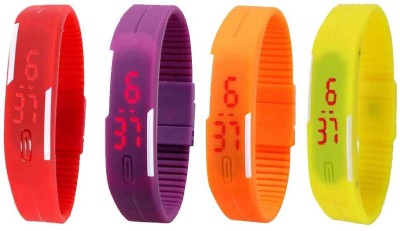 NS18 Silicone Led Magnet Band Combo of 4 Red, Purple, Orange And Yellow Digital Watch  - For Boys & Girls   Watches  (NS18)