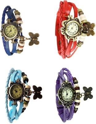NS18 Vintage Butterfly Rakhi Combo of 4 Blue, Sky Blue, Red And Purple Analog Watch  - For Women   Watches  (NS18)