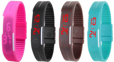 

Kissu Led Magnet Band Combo of 4 Pink, Black, Brown And Sky Blue Watch - For Men & Women
