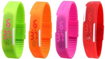 NS18 Silicone Led Magnet Band Watch Combo of 4 Green, Orange, Pink And Red Digital Watch  - For Couple   Watches  (NS18)