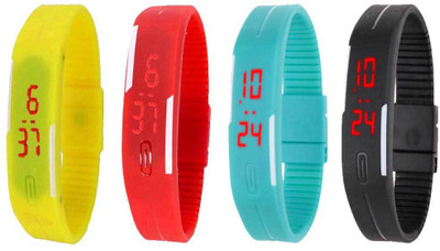 

NS18 Silicone Led Magnet Band Combo of 4 Yellow, Red, Sky Blue And Black Watch - For Boys & Girls