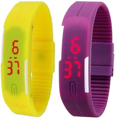 NS18 Silicone Led Magnet Band Set of 2 Yellow And Purple Digital Watch  - For Boys & Girls   Watches  (NS18)