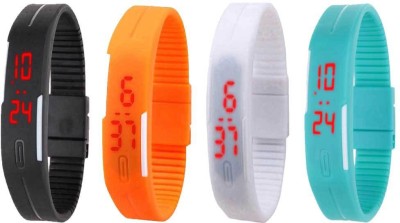 NS18 Silicone Led Magnet Band Watch Combo of 4 Black, Orange, White And Sky Blue Digital Watch  - For Couple   Watches  (NS18)