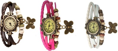 NS18 Vintage Butterfly Rakhi Watch Combo of 3 Brown, Pink And White Analog Watch  - For Women   Watches  (NS18)