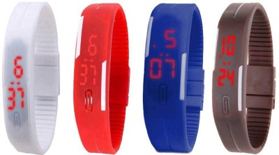 NS18 Silicone Led Magnet Band Combo of 4 White, Red, Blue And Brown Digital Watch  - For Boys & Girls   Watches  (NS18)