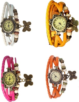 NS18 Vintage Butterfly Rakhi Combo of 4 White, Pink, Yellow And Orange Analog Watch  - For Women   Watches  (NS18)