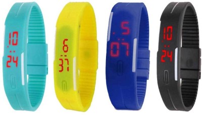 NS18 Silicone Led Magnet Band Combo of 4 Sky Blue, Yellow, Blue And Black Digital Watch  - For Boys & Girls   Watches  (NS18)