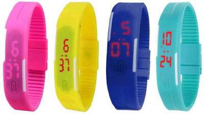 

Kissu Led Magnet Band Combo of 4 Pink, Yellow, Blue And Sky Blue Watch - For Men & Women