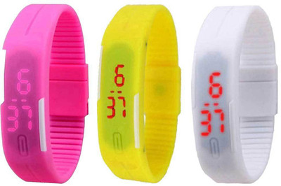 

Kissu Led Magnet Band Combo of 3 Pink, Yellow And White Watch - For Men & Women