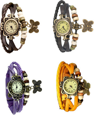 

Kissu Vintage Rakhi Combo of 4 Brown, Purple, Black And Yellow Watch - For Women