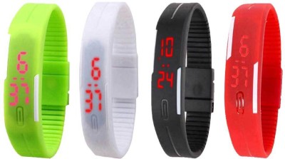 NS18 Silicone Led Magnet Band Watch Combo of 4 Green, White, Black And Red Digital Watch  - For Couple   Watches  (NS18)