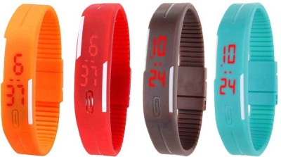 NS18 Silicone Led Magnet Band Watch Combo of 4 Orange, Red, Brown And Sky Blue Digital Watch  - For Couple   Watches  (NS18)