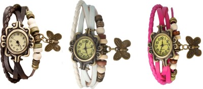NS18 Vintage Butterfly Rakhi Watch Combo of 3 Brown, White And Pink Analog Watch  - For Women   Watches  (NS18)