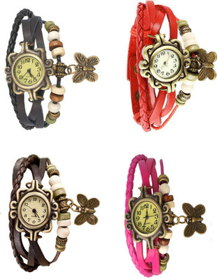 

Kissu Vintage Rakhi Combo of 4 Black, Brown, Red And Pink Watch - For Women